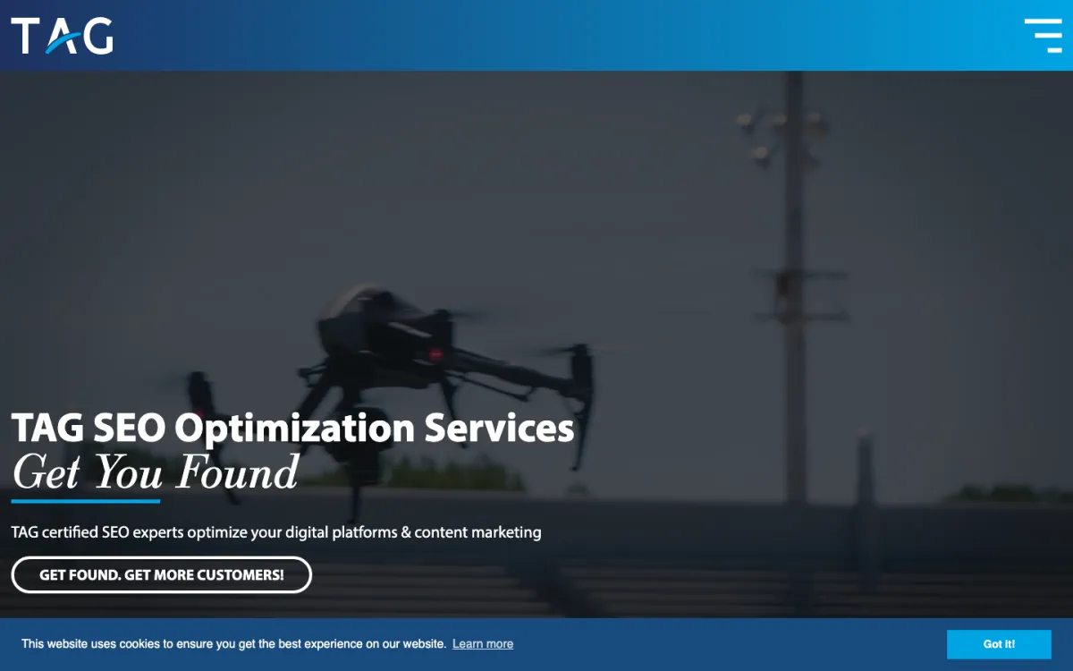 TAG Communications homepage, captured September 28, 2026